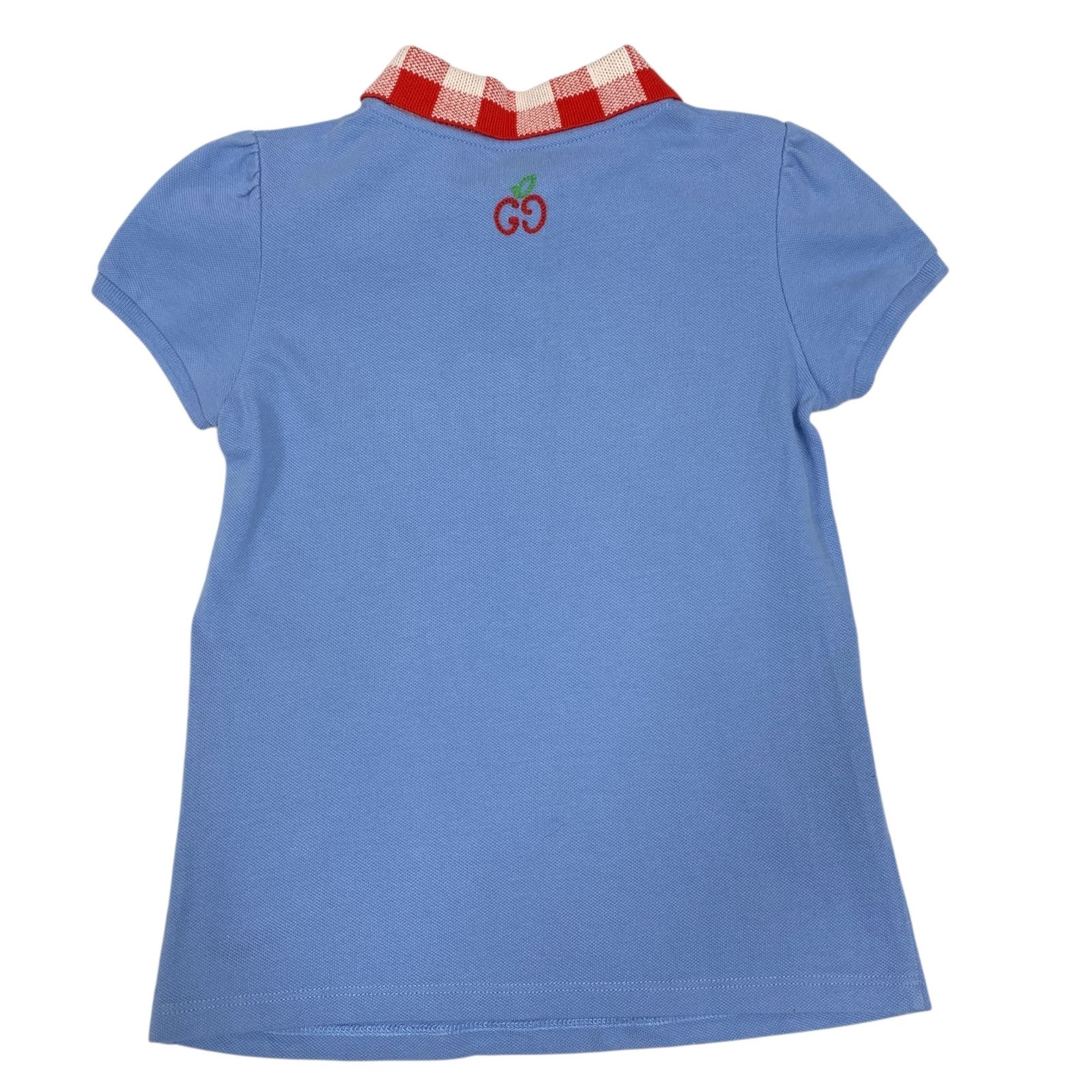 品 GUCCI グッチ KIDS キッズ GG×りんご柄 刺繍 サイズ6 ポロシャツ 半袖 鹿の子 トップス 子供服 ブルー