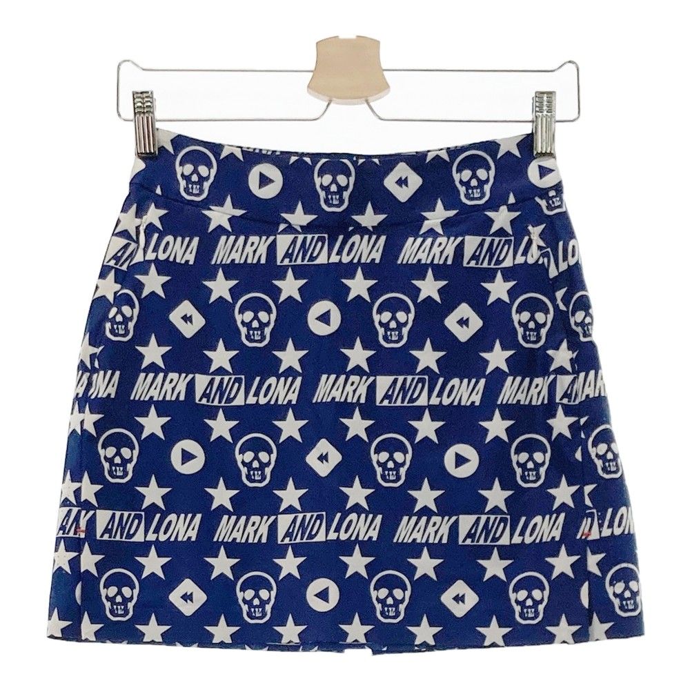 サイズ 36 MARK-LONA マークアンドロナ インナー付スカート スカル 星 総柄 ブルー系 240001941823 ゴルフウェア レディース ストスト