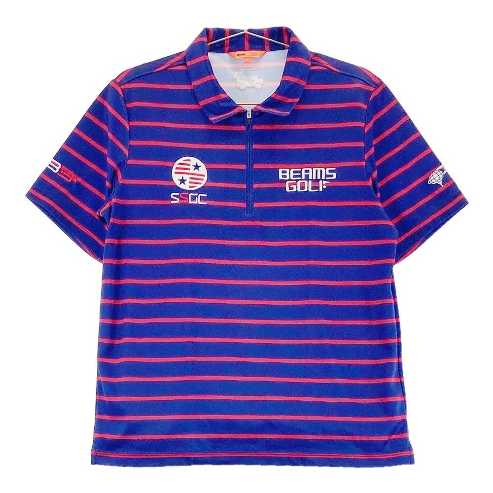 サイズ M BEAMS GOLF ビームスゴルフ ハーフジップ半袖ポロシャツ ボーダー柄 ネイビー系 240101248400 ゴルフウェア メンズ ストスト