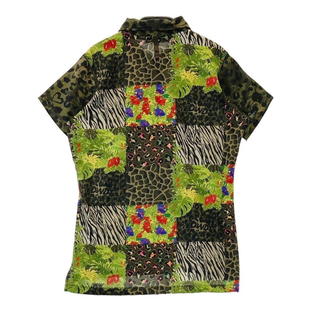 サイズ 2 DANCE WITH DRAGON ダンスウィズドラゴン 半袖ポロシャツ 総柄 レオパード柄 花柄 カーキ系 240101255244 ゴルフウェア レディース ストスト