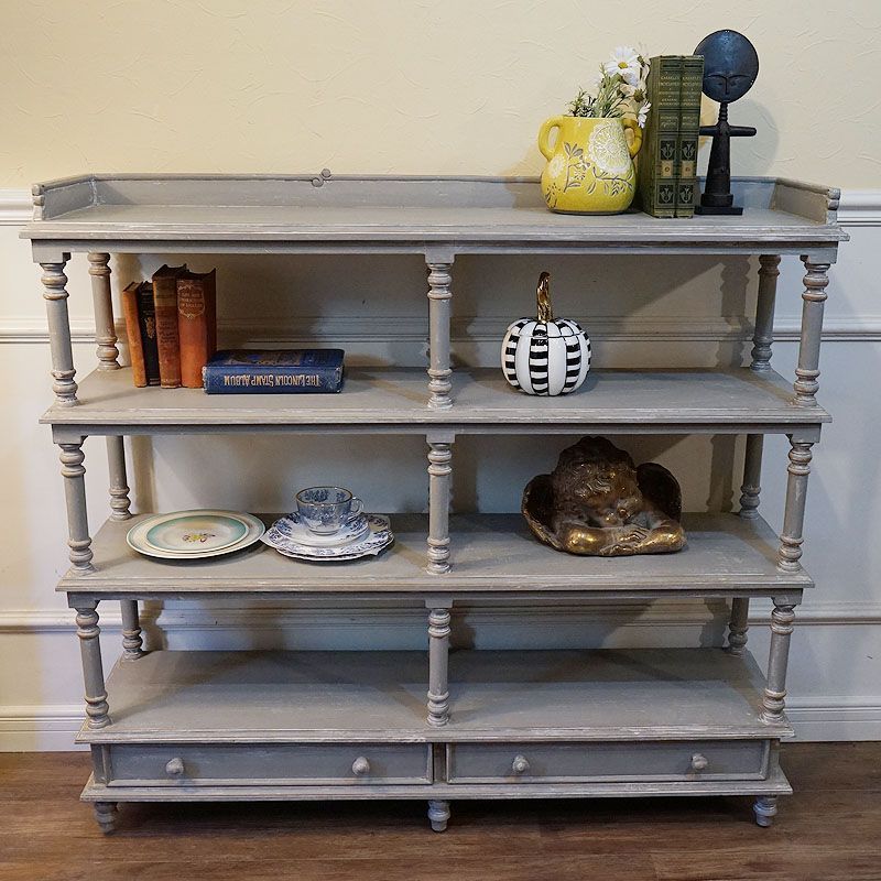 フレンチスタイル オープンシェルフ グレー色 シャビーシック仕上げ 白家具 フランス家具 アンティーク 棚 ヨーロピアン家具 輸入家具 フレンチ家具 アンティーク家具