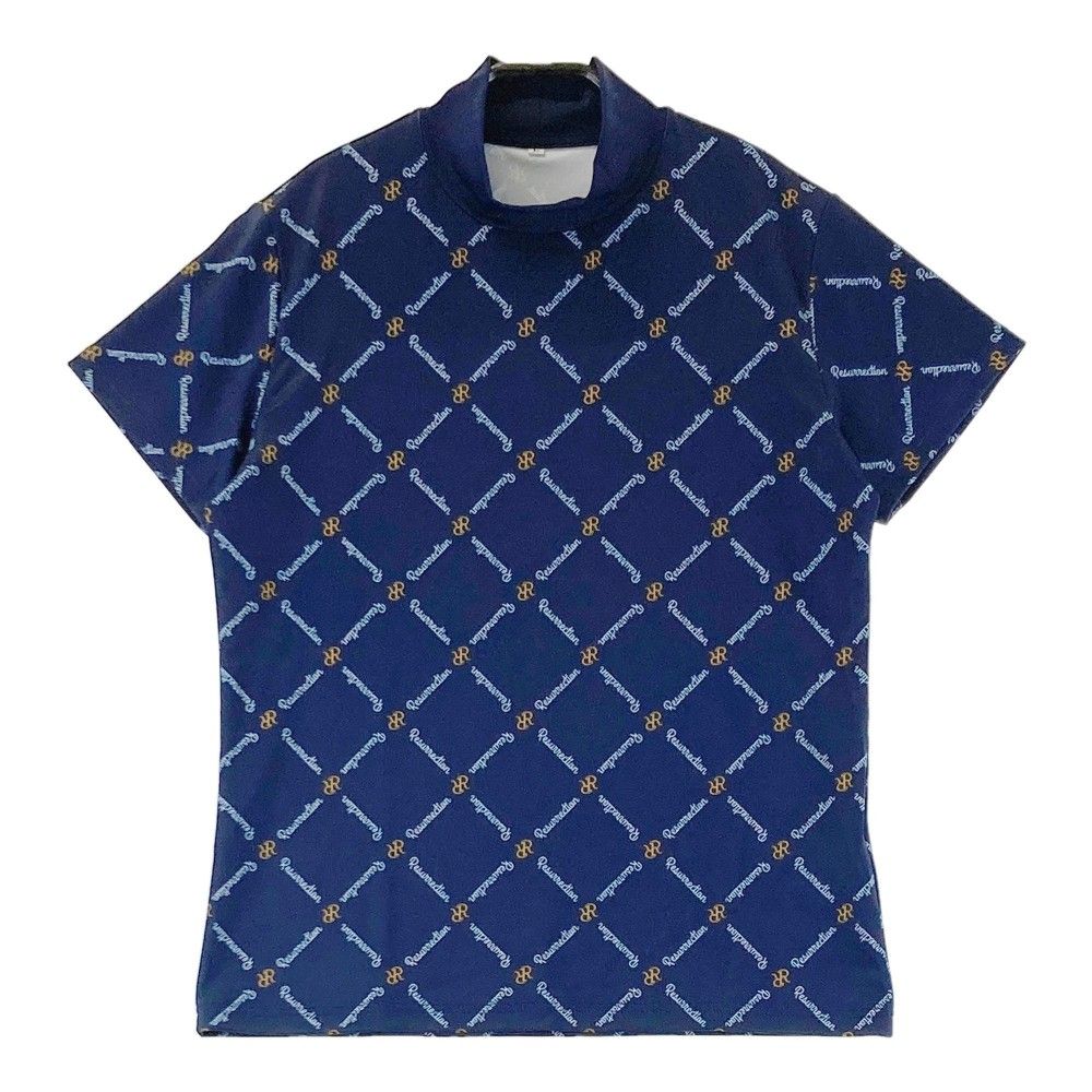 サイズ L RESURRECTION レザレクション モックネック 半袖 Tシャツ 総柄 ネイビー系 240101280505 ゴルフウェア レディース ストスト