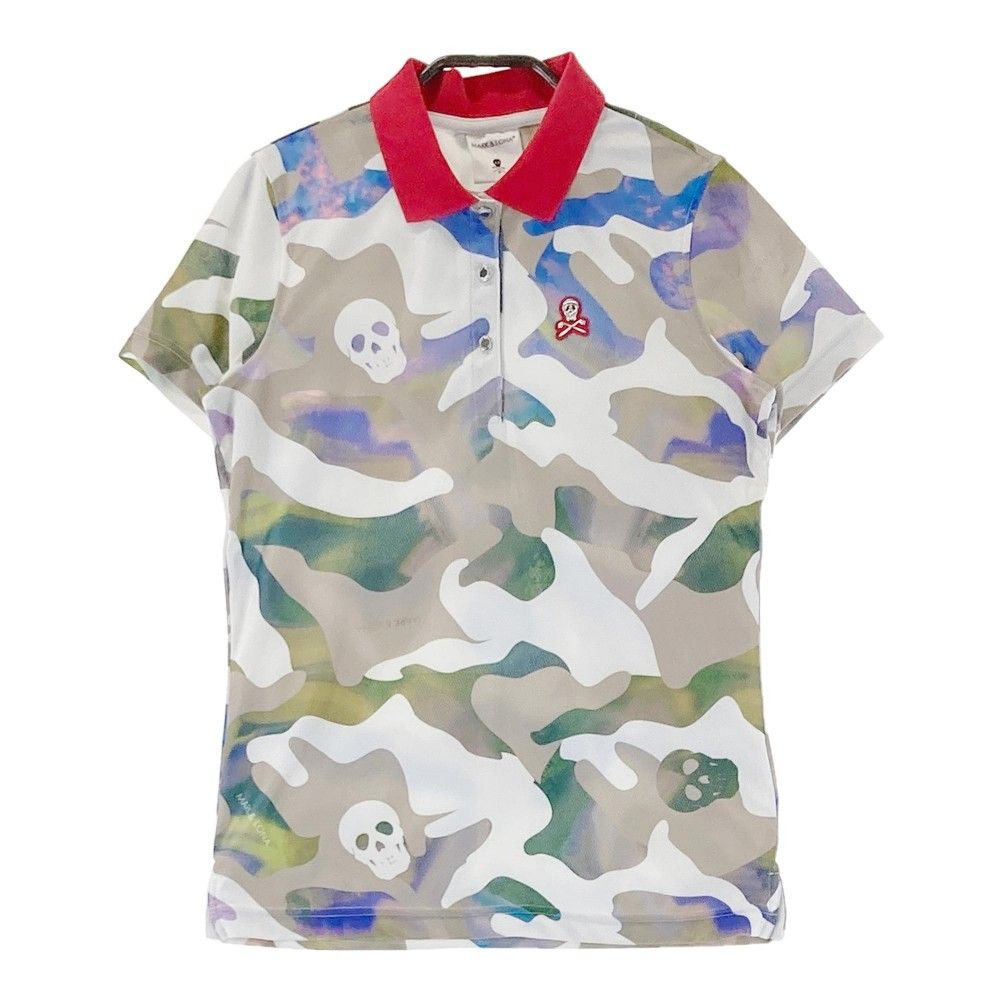 サイズ 36 MARK-LONA マークアンドロナ モデル 半袖ポロシャツ ワッペン スカル カモフラ柄 ベージュ系 240101286080 ゴルフウェア レディース ストスト