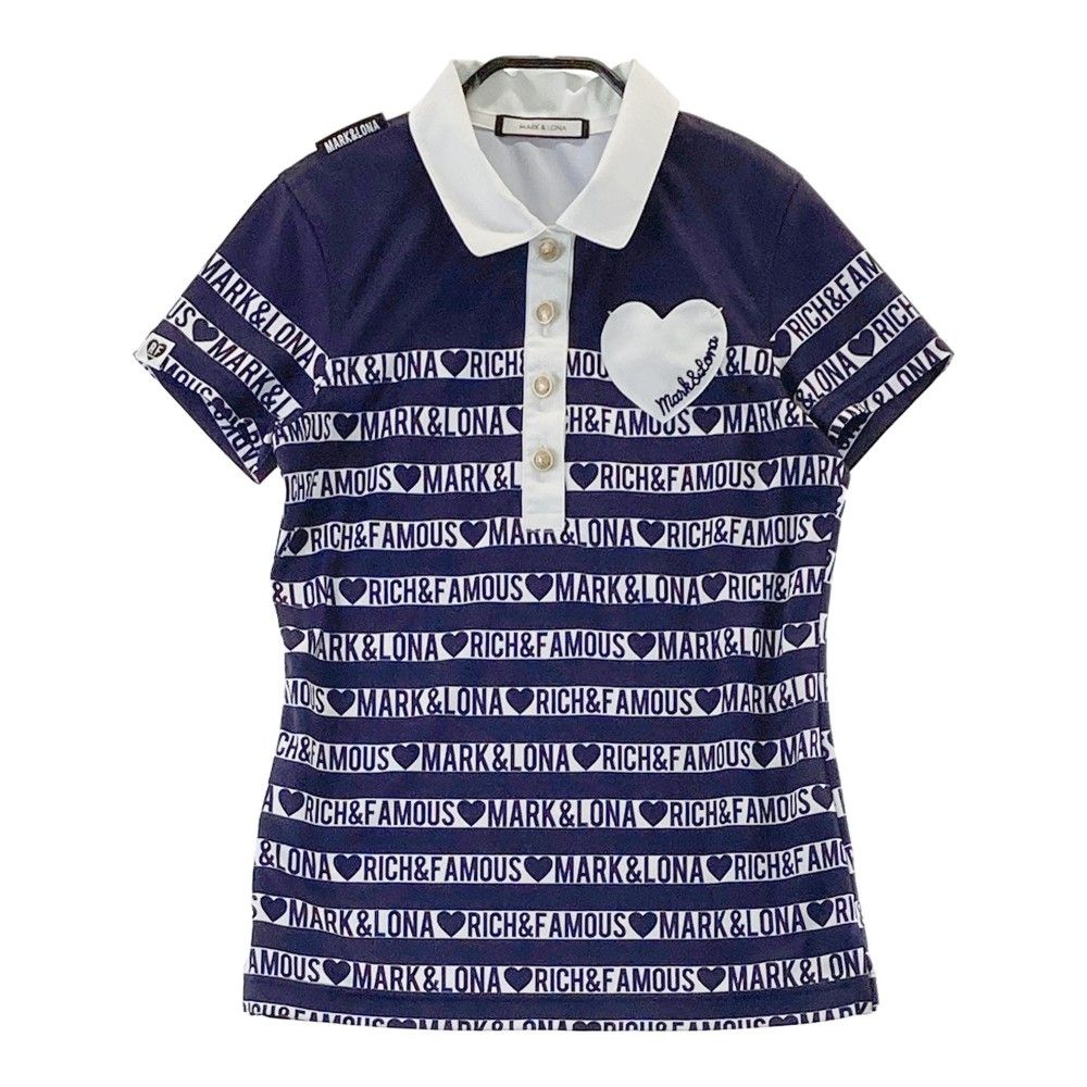 サイズ 36 MARK-LONA マークアンドロナ 半袖ポロシャツ ロゴ×ボーダー柄 ネイビー系 240101300310 ゴルフウェア レディース ストスト
