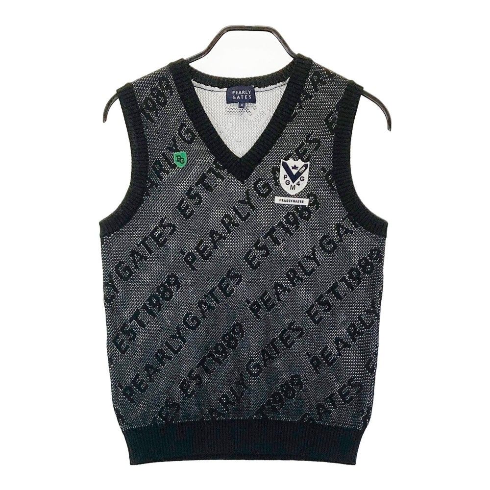 サイズ 0 PEARLY GATES パーリーゲイツ Vネックニットベスト 総柄 ブラック系 240101305875 ゴルフウェア レディース ストスト