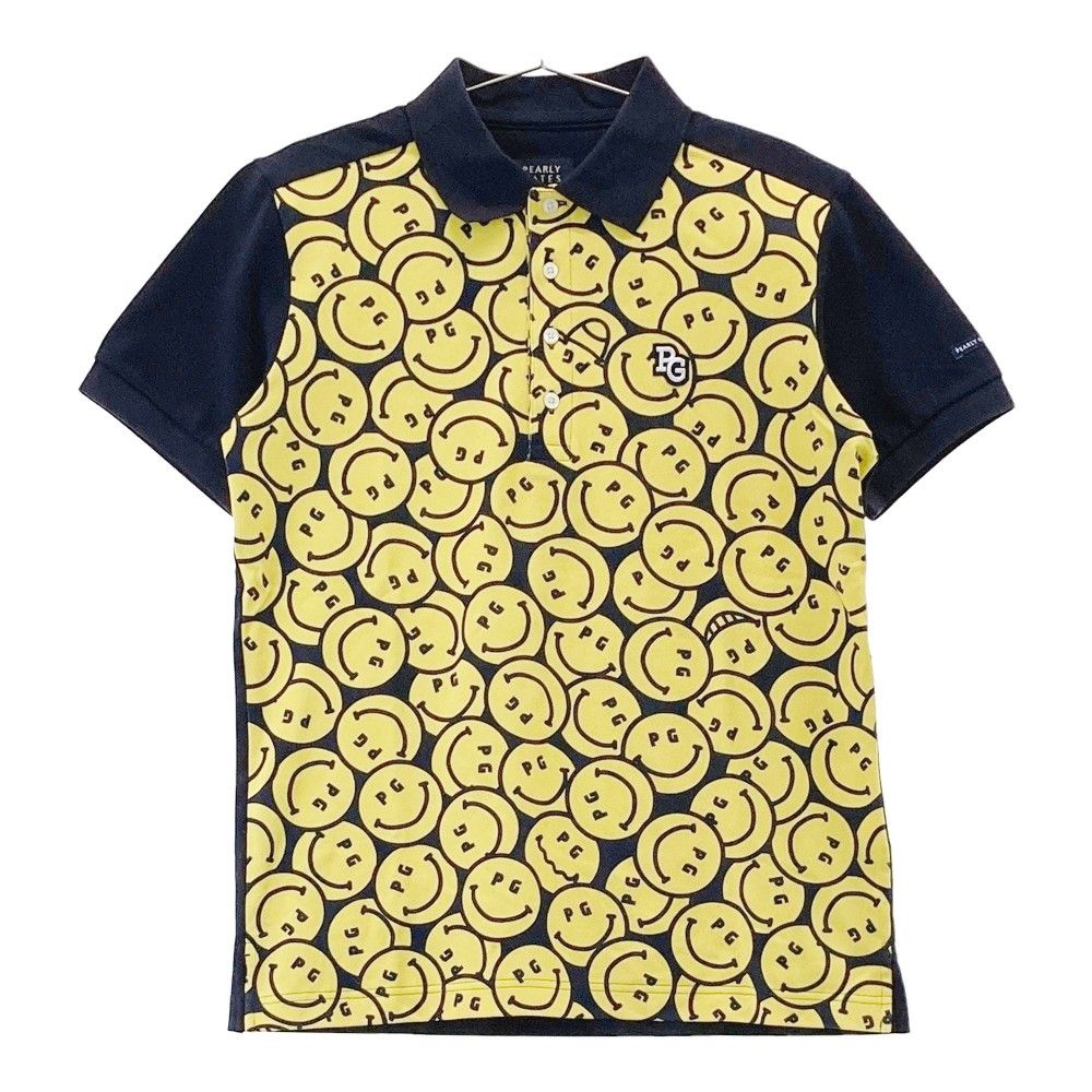 サイズ 4 PEARLY GATES パーリーゲイツ 半袖ポロシャツ ニコちゃん 総柄 ネイビー系 240101309130 ゴルフウェア メンズ ストスト