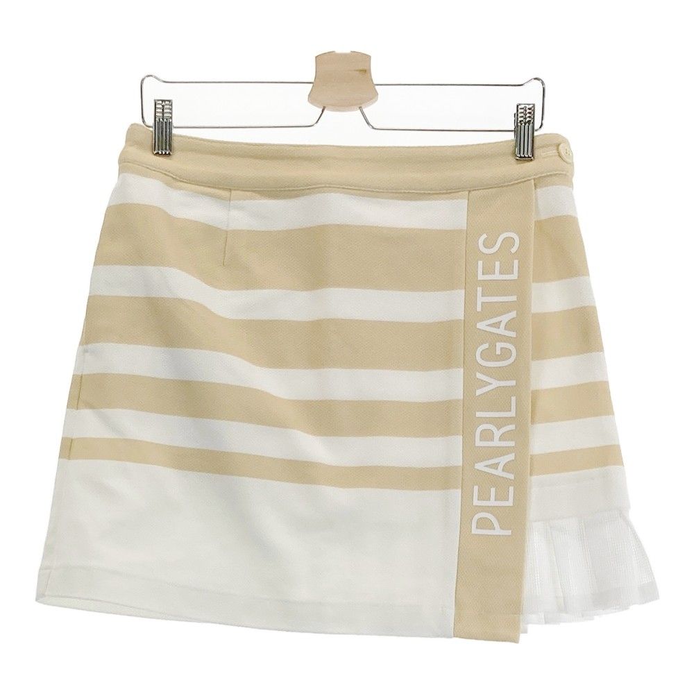 サイズ 2 PEARLY GATES パーリーゲイツ モデル プリーツスカート ボーダー柄 ベージュ系 240101311271 ゴルフウェア レディース ストスト