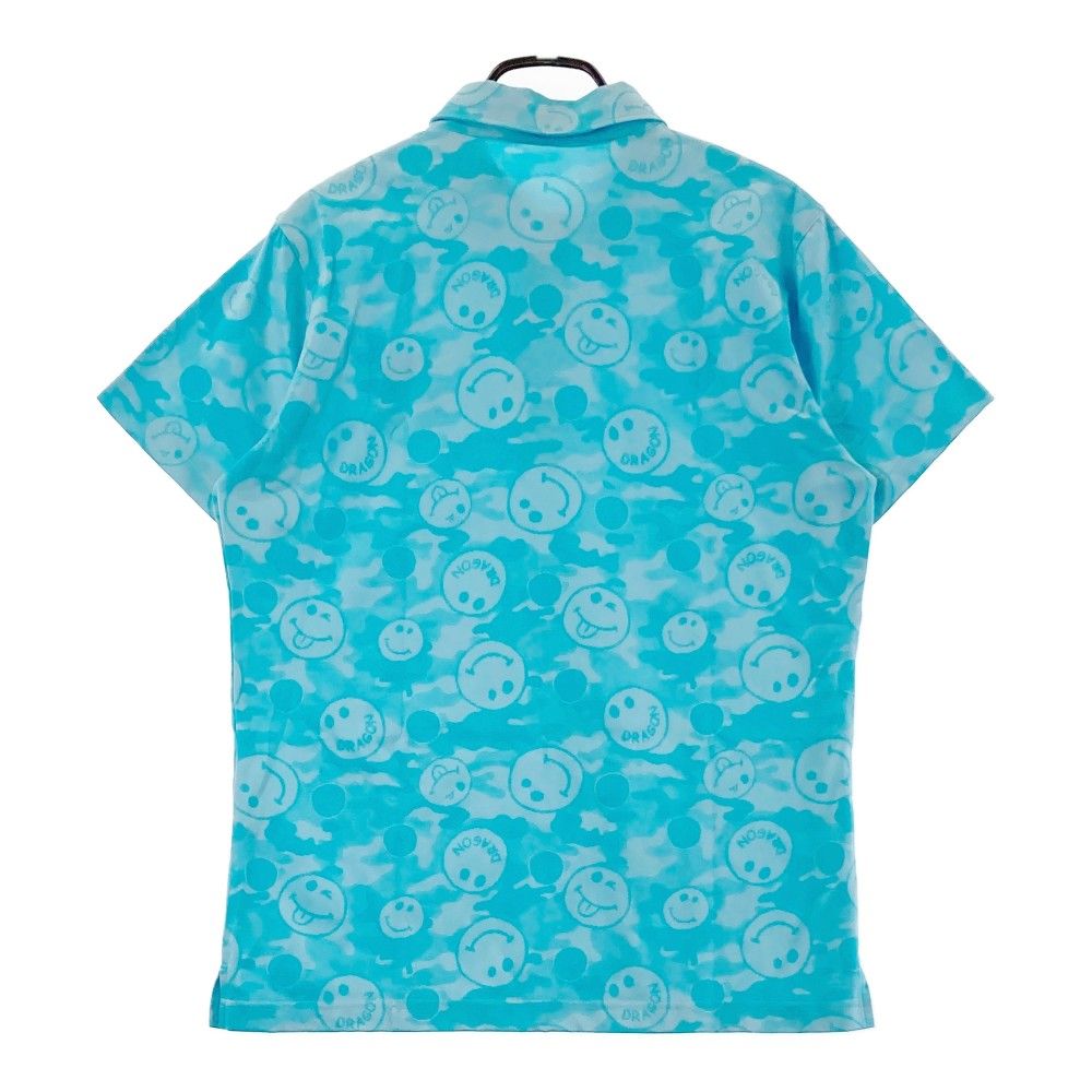 サイズ 3 DANCE WITH DRAGON ダンスウィズドラゴン 半袖ポロシャツ スパンコール ニコちゃん カモフラ柄 ブルー系 240101358393 ゴルフウェア メンズ ストスト