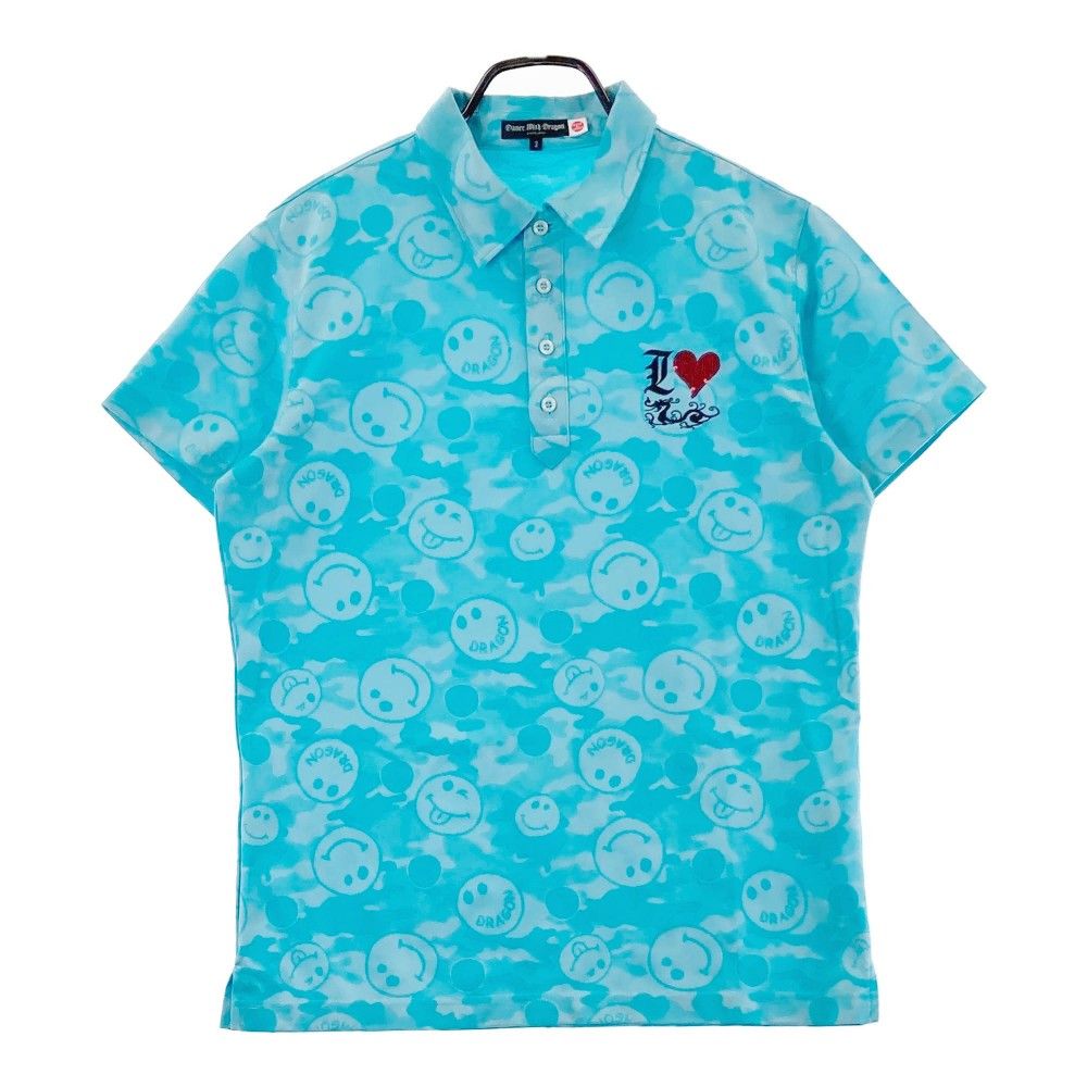 サイズ 3 DANCE WITH DRAGON ダンスウィズドラゴン 半袖ポロシャツ スパンコール ニコちゃん カモフラ柄 ブルー系 240101358393 ゴルフウェア メンズ ストスト