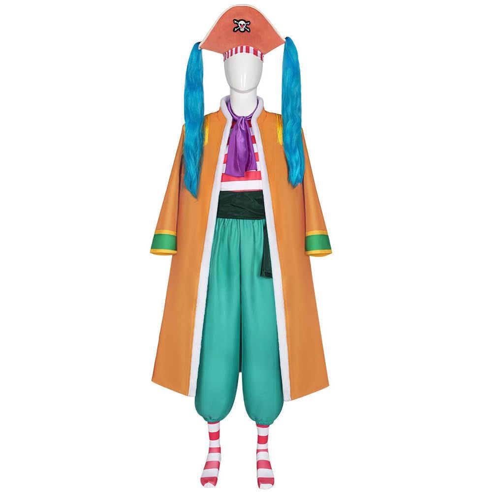 バギー コスプレ衣装 道化のバギー ワンピース コスチューム 帽子付き ウィッグ付き 全セット ステージ服 クリスマス ハロウィン イベント 忘年会 学園祭 文化祭 M