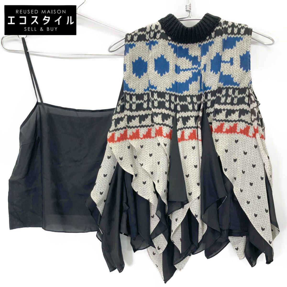 sacai サカイ 24-07428 マルチカラー パターンニットプリントプルオーバー ノースリーブブラウス 1