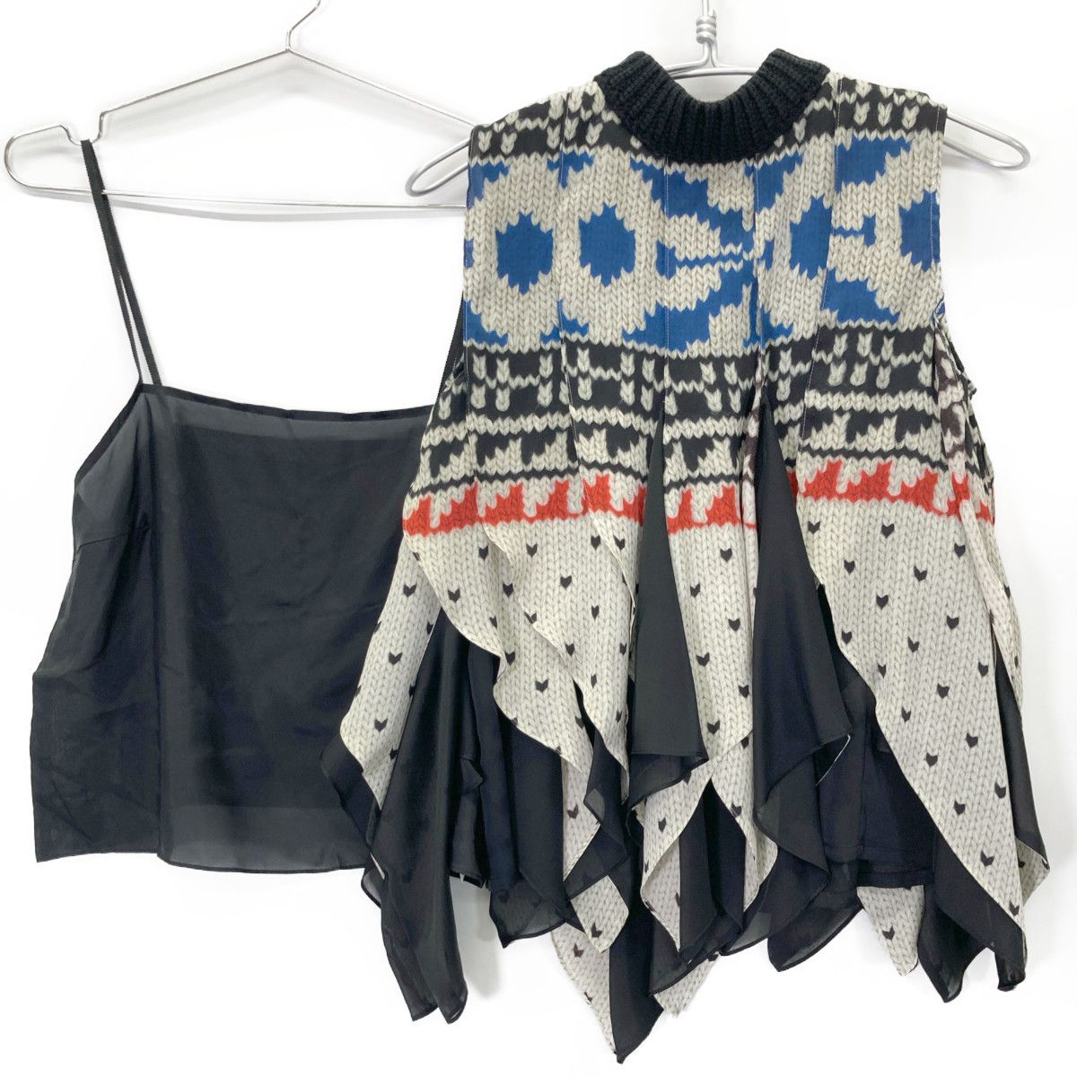 sacai サカイ 24-07428 ﾏﾙﾁｶﾗｰ ﾊﾟﾀｰﾝﾆｯﾄﾌﾟﾘﾝﾄﾌﾟﾙｵｰﾊﾞｰ ﾉｰｽﾘｰﾌﾞﾌﾞﾗｳｽ 1