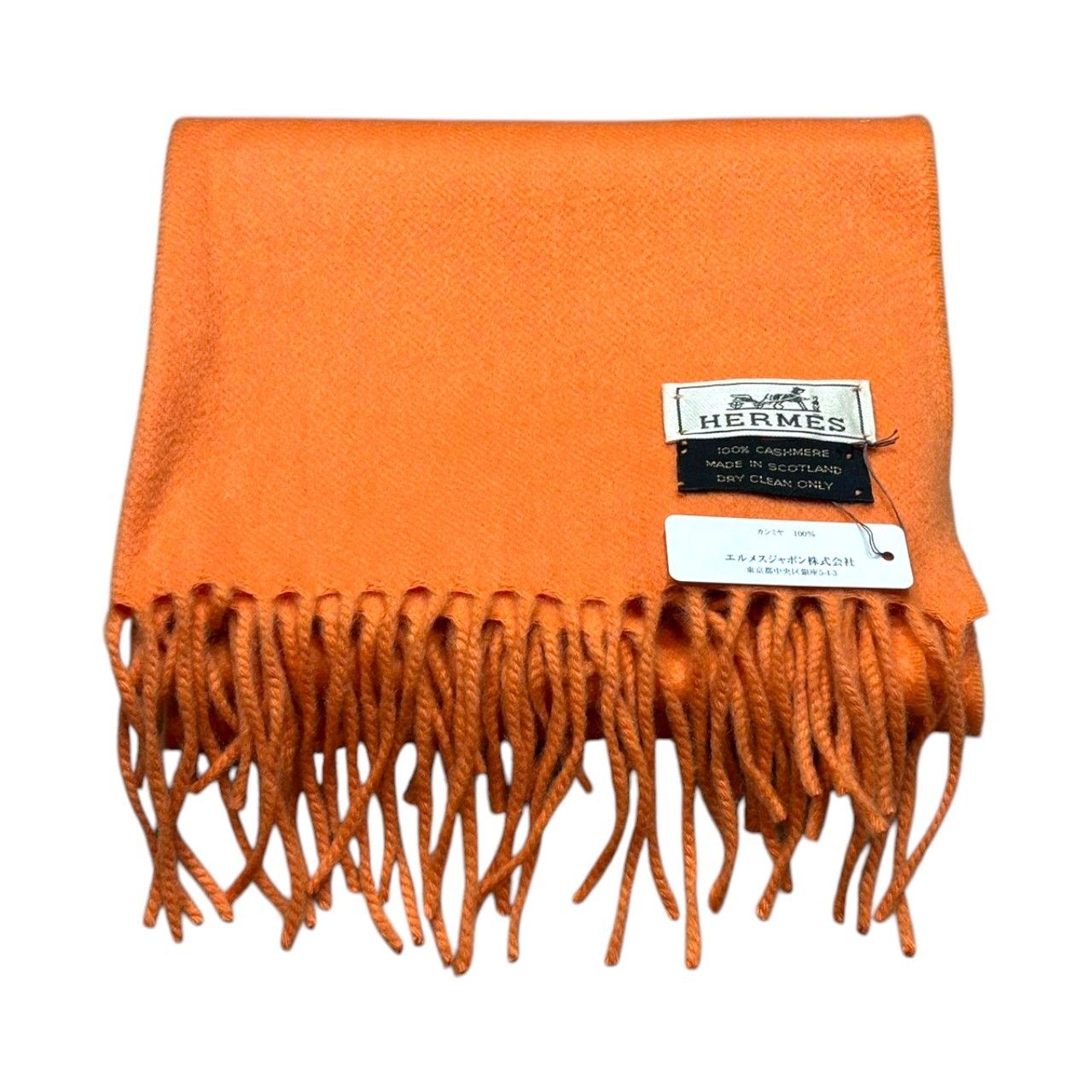 HERMES エルメス カシミヤ100マフラー レディース オレンジ