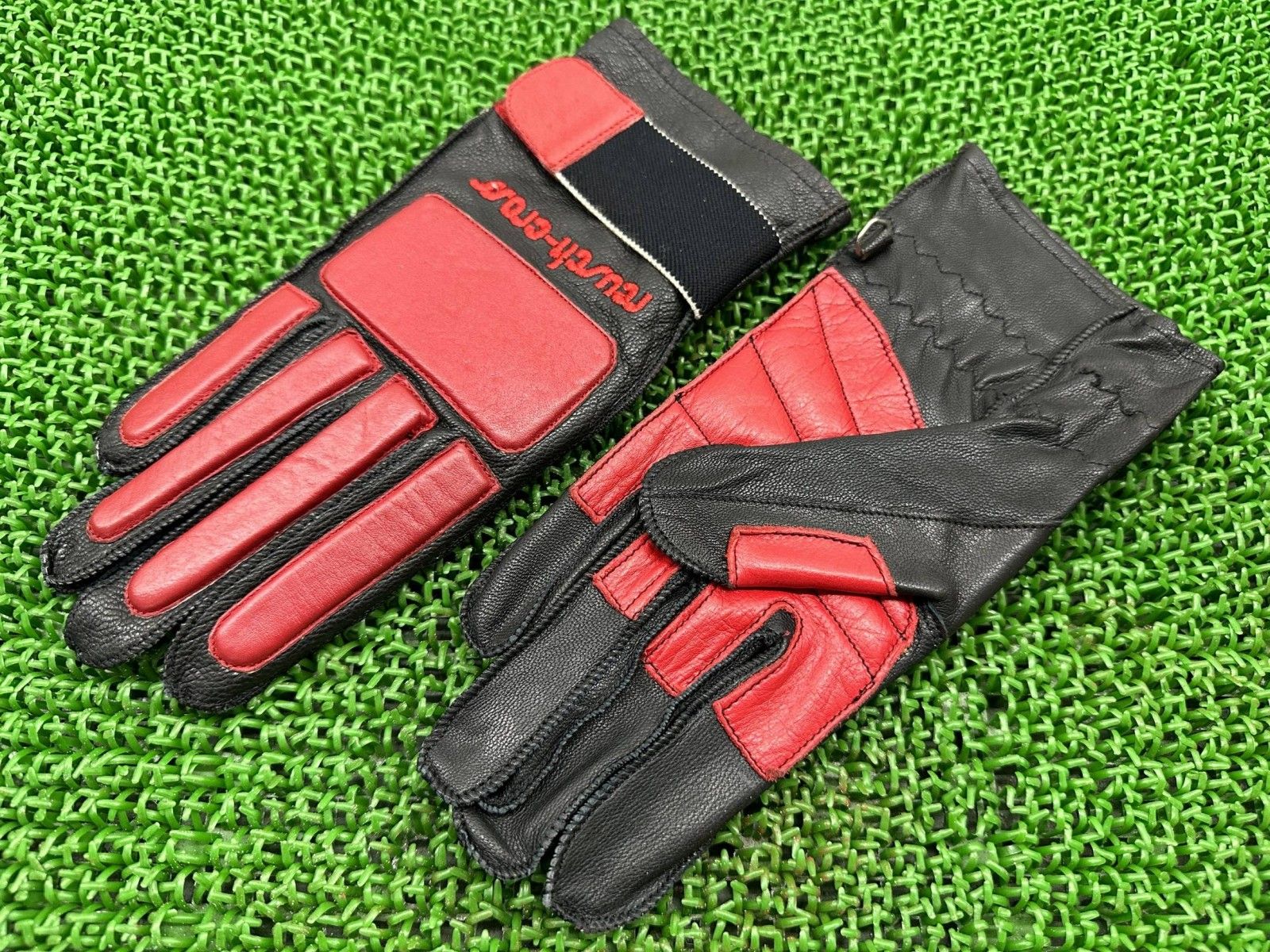 吉田林業製 グローブ 左右 黒 赤 社外 バイク 部品 レーシンググローブ Mサイズ 上質牛革 絶版 Gw