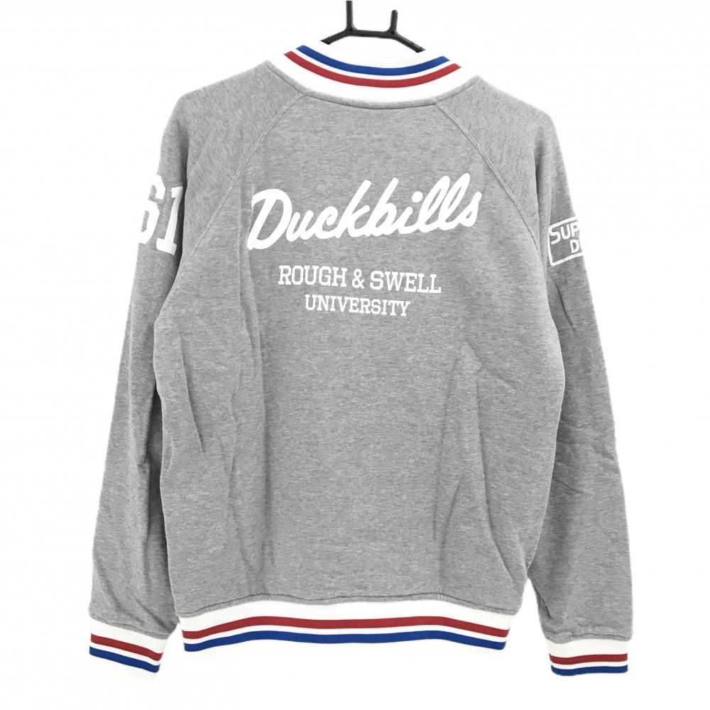 超 ラフアンドスウェル ブルゾン 杢グレー×白 ロゴプリント 裏地付き メンズ M ゴルフウェア rough＆swell