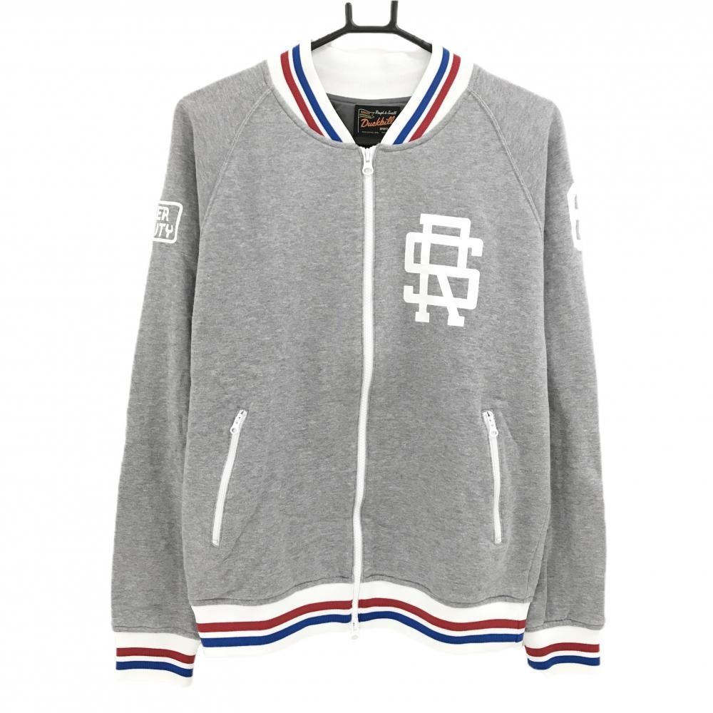 超 ラフアンドスウェル ブルゾン 杢グレー×白 ロゴプリント 裏地付き メンズ M ゴルフウェア rough＆swell