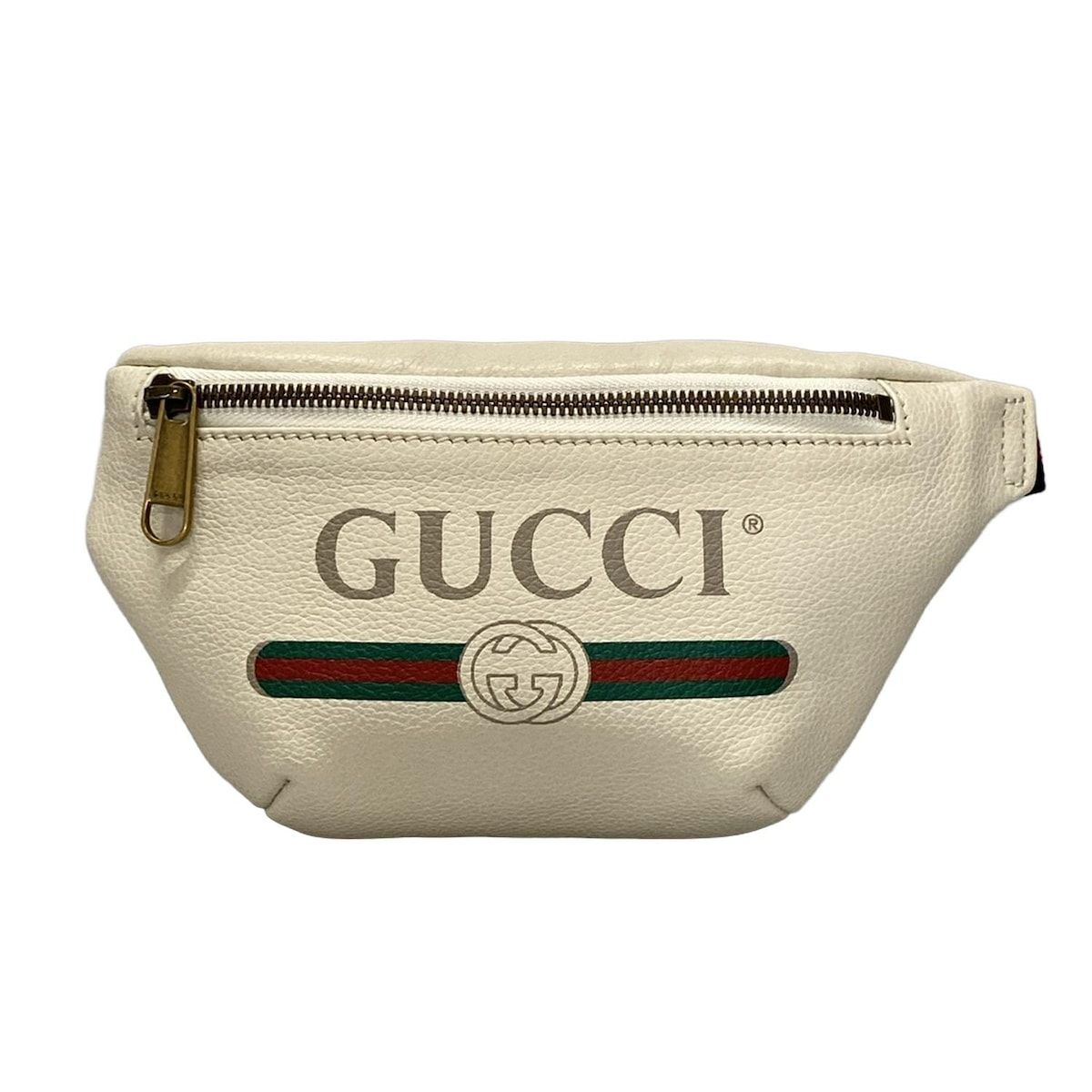 GUCCI グッチ ウエストポーチ プリント スモール ベルトバッグ 527792 白 レザー