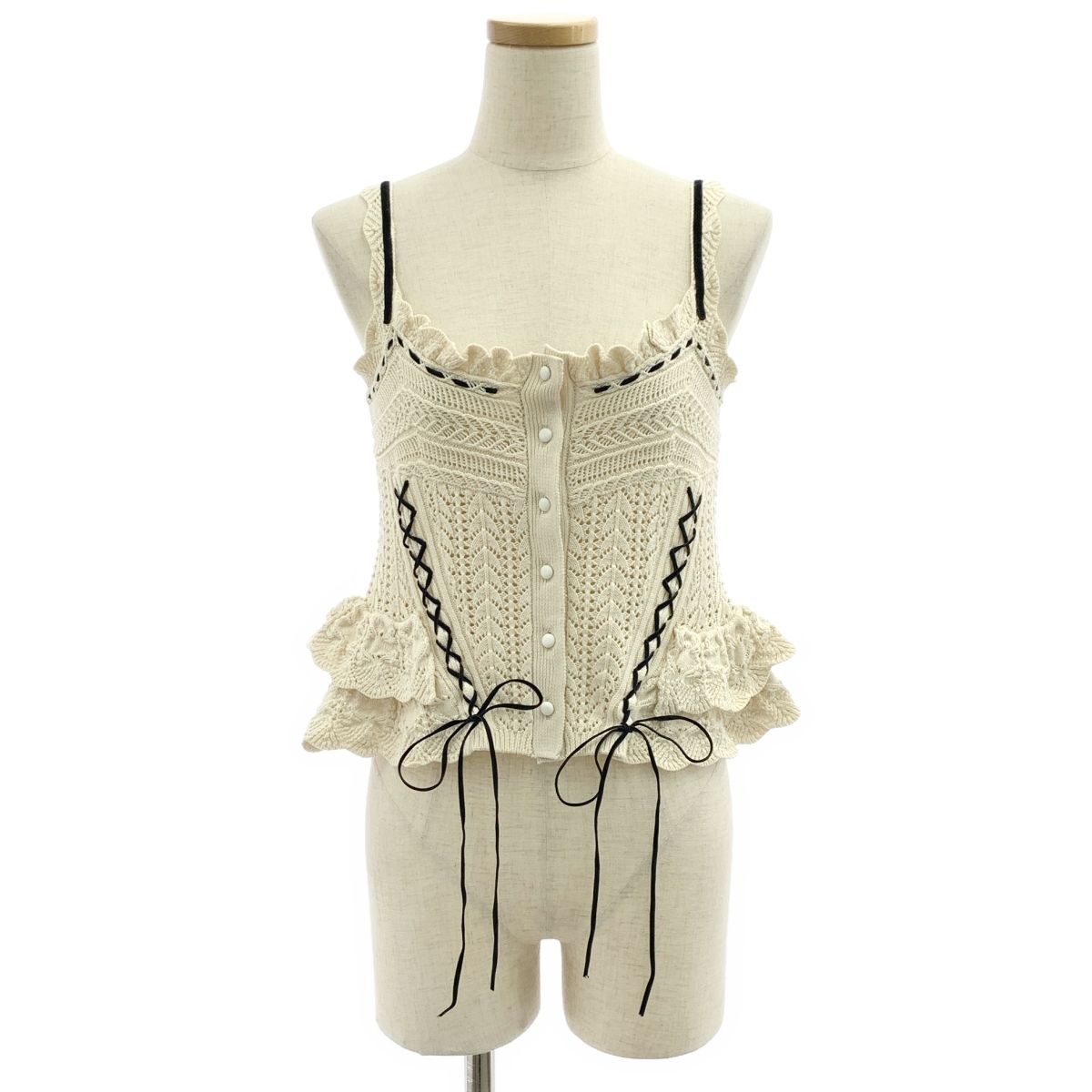 tanakadaisuke タナカダイスケ 2025SS lace up ribbon knit camisole コットン レースアップ ニット キャミソール ビスチェ トップス F アイボリー レディース