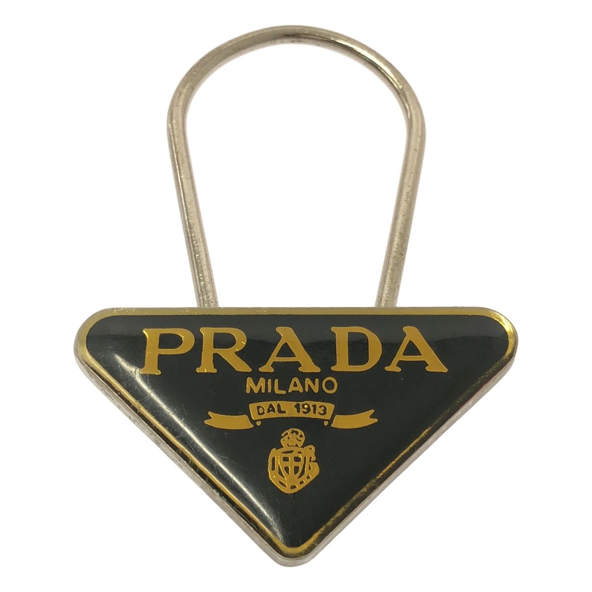 PRADA / プラダ | 三角 ロゴプレート キーリング / M285 | ブラック 