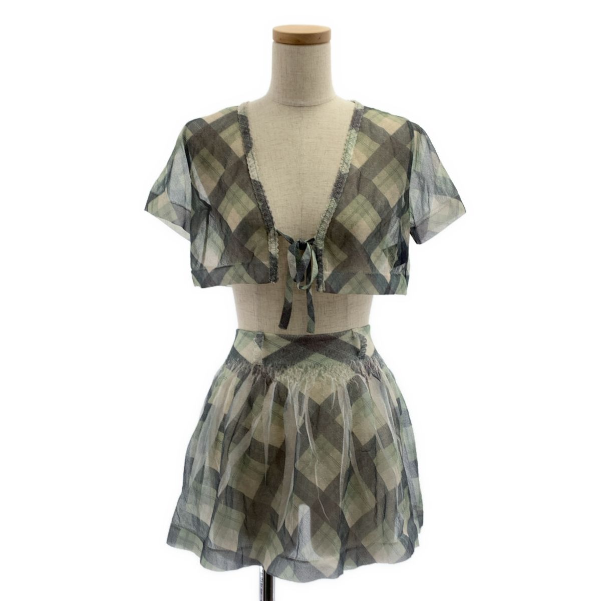 ODAKHA オダカ 2025SS セットアップ ボタンレス シアー ブラウス ウエストゴム ギャザー スカート F グリーン系 レディース