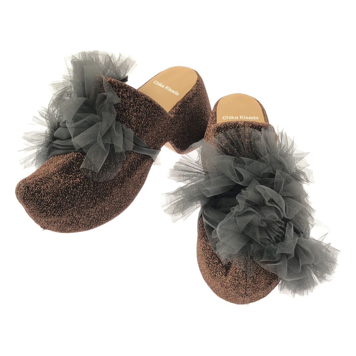 Chika Kisada | チカキサダ | 2025SS | SABO SANDAL | 着脱可チュール フリル 装飾 プラットフォーム サボ サンダル | 38 | BROWN | レディース