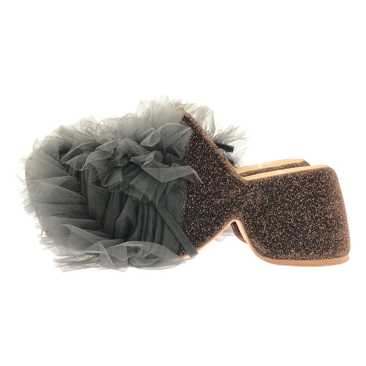 Chika Kisada チカキサダ 2025SS SABO SANDAL 着脱可チュール フリル 装飾 プラットフォーム サボ サンダル 38 BROWN レディース