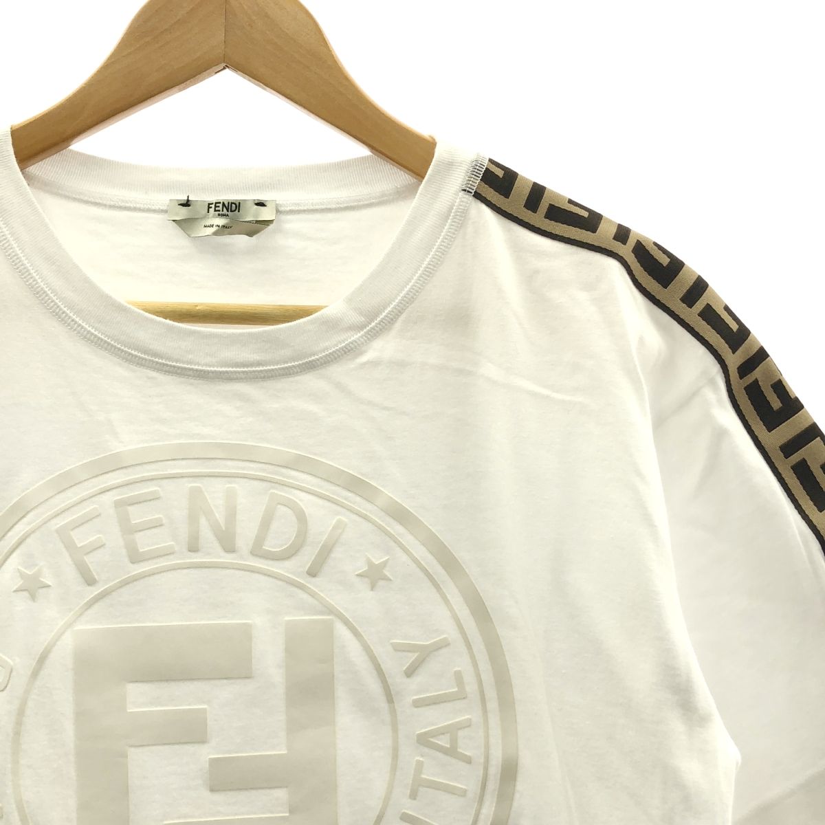 FENDI フェンディ コットン ズッカ ビックロゴ カットソー 38 ホワイト ブラウン レディース