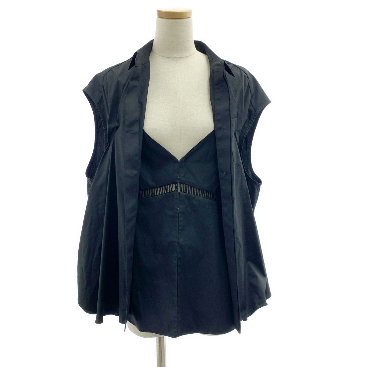 【美品】  sacai / サカイ | 2024SS | コットン ドッキング ノースリーブ シャツ | 1 | ブラック | レディース 美品】 sacai / サカイ | 2024SS | コットン ドッキング ノースリーブ