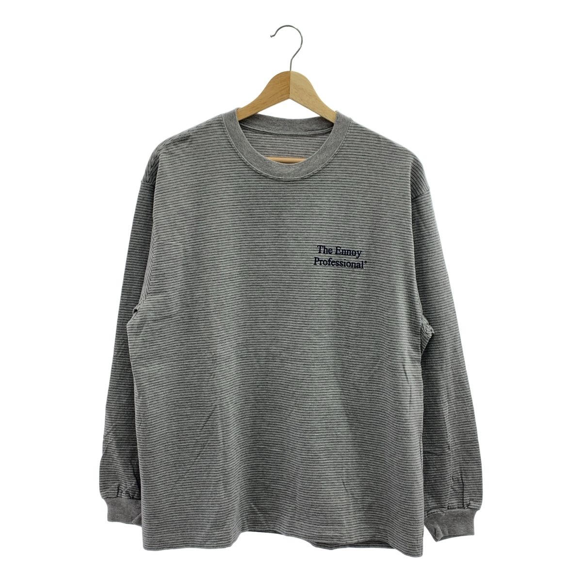 The Ennoy Professional ザエンノイプロフェッショナル L S Border T-Shirt ボーダー エンブロイダリーロゴ クルーネック カットソー S グレー メンズ