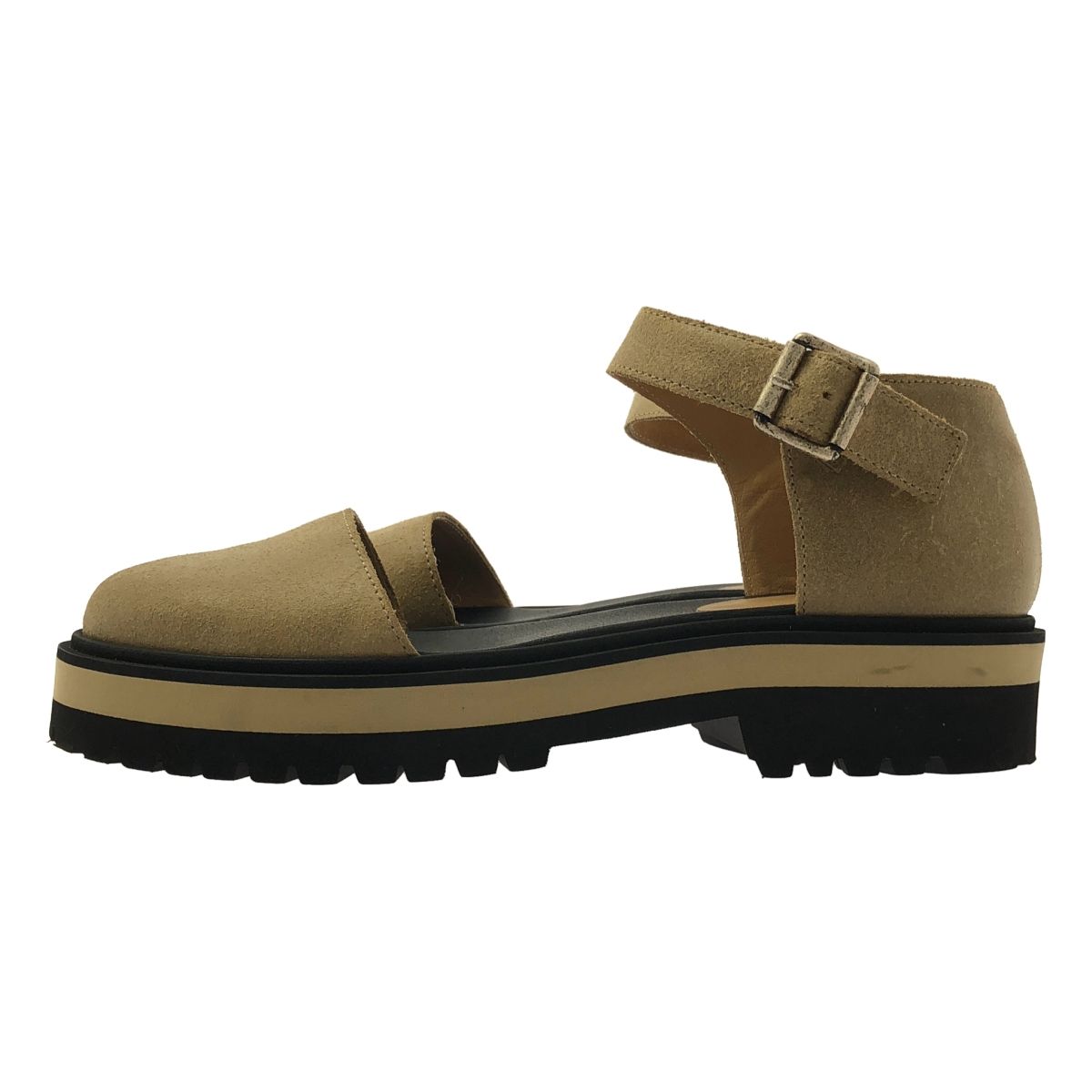 MM6 Maison Martin Margiela エムエムシックスメゾンマルタンマルジェラ レザー ラウンドトゥ ストラップ サンダル 37 ベージュ ブラック レディース
