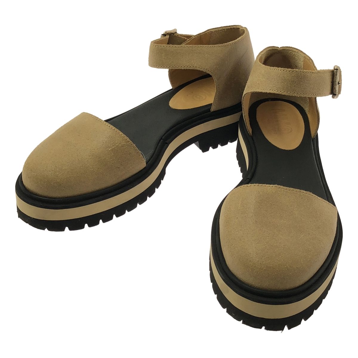 MM6 Maison Martin Margiela | エムエムシックスメゾンマルタンマルジェラ | レザー ラウンドトゥ ストラップ サンダル | 37 | ベージュ|ブラック | レディース