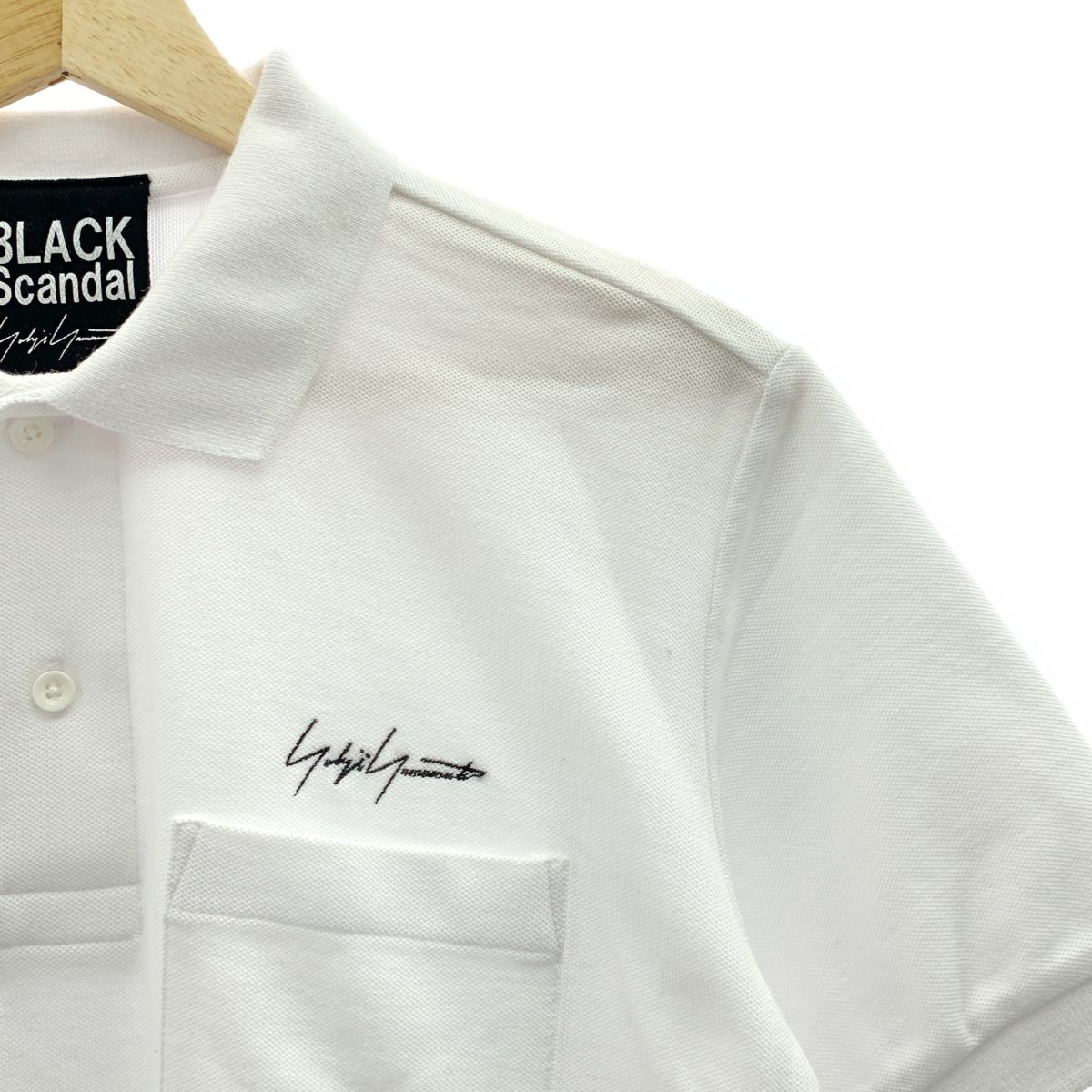 BLACK Scandal YOHJI YAMAMOTO ブラックスキャンダルヨウジヤマモト 2021SS シグネチャーロゴ ポケット 鹿の子 ポロシャツ 1 ホワイト メンズ