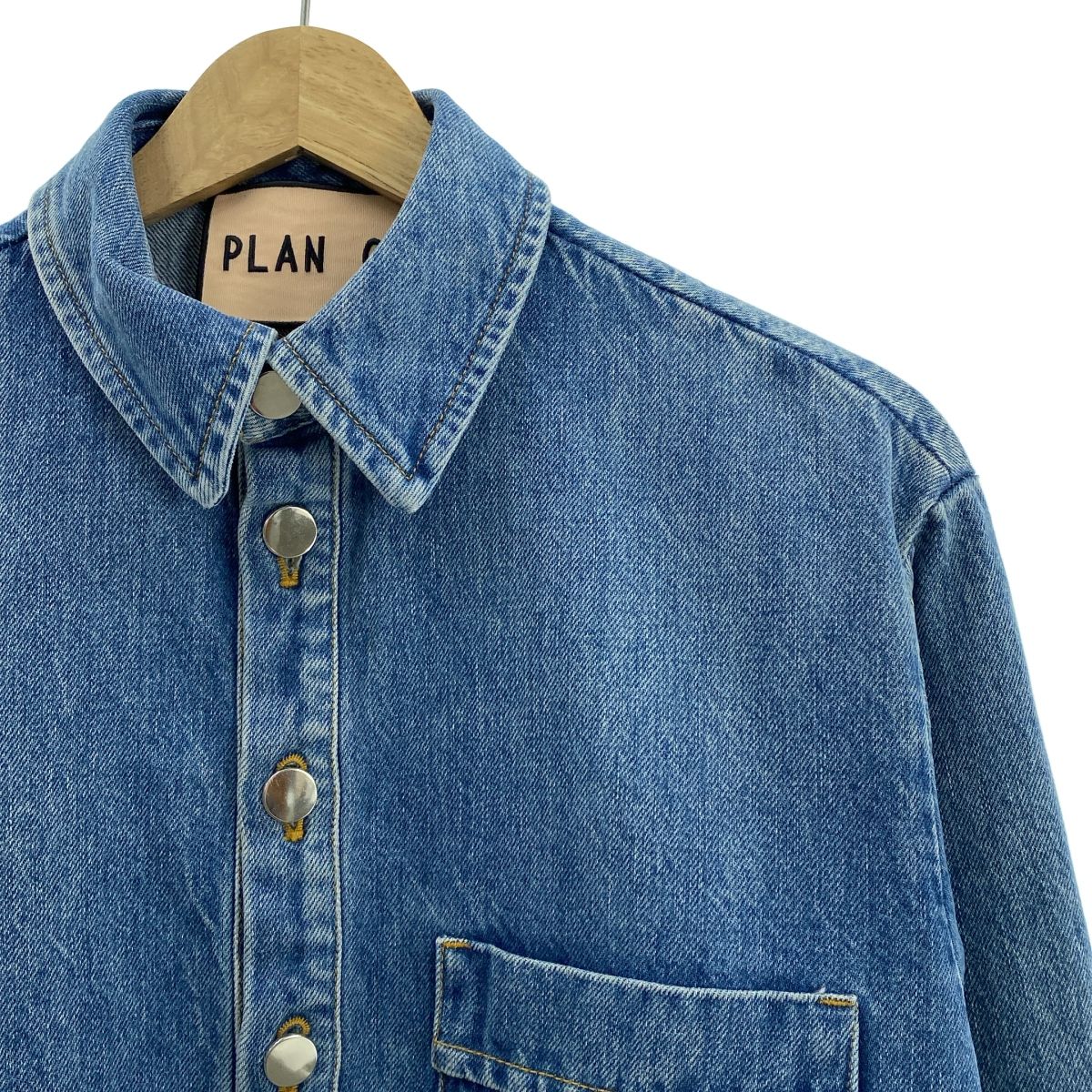 Plan C プランシー 2025 SS スプリットヘム メタルボタン オーバーサイズ プルオーバー デニムシャツ 34 インディゴ レディース