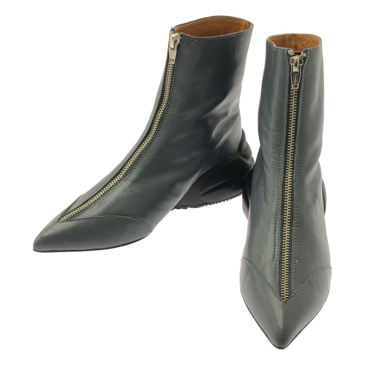 TOGA | トーガ | ポインテッドトゥ レザー ジップ ブーツ | 23.5 | グレー|ブラック | レディース