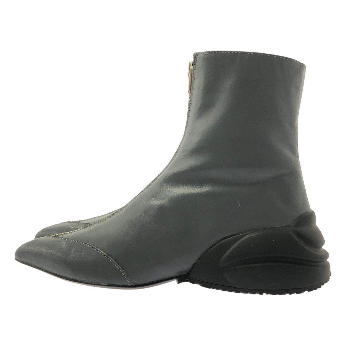 TOGA トーガ ポインテッドトゥ レザー ジップ ブーツ 23.5 グレー ブラック レディース