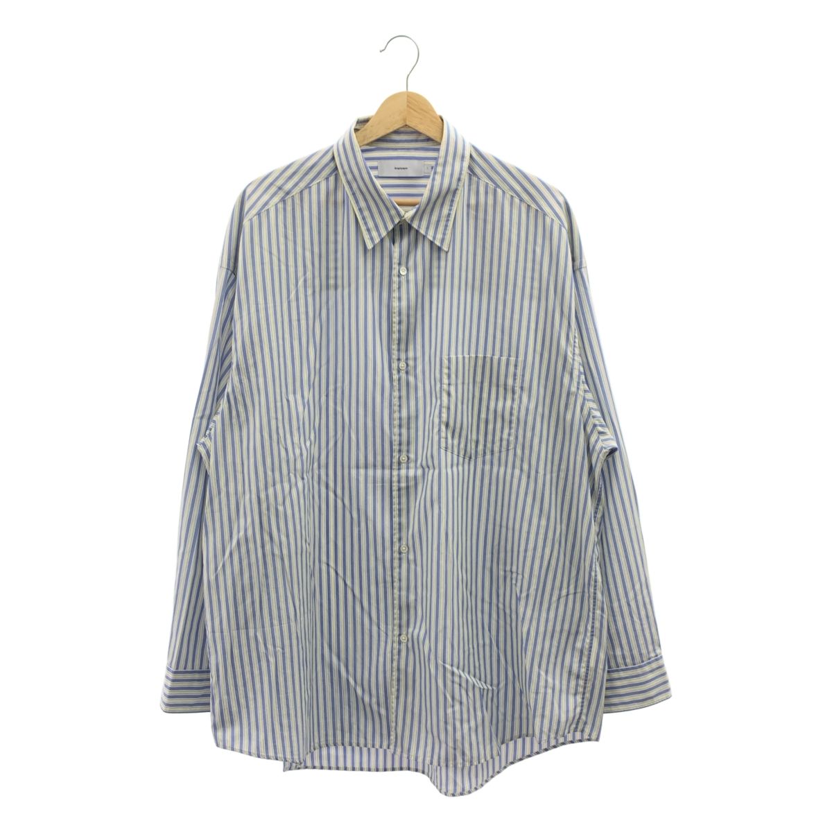 Graphpaper グラフペーパー 2025AW BROAD L S OVERSIZED REGULAR COLLAR SHIRT コットン ストライプ シャツ 1 ブルー イエロー メンズ