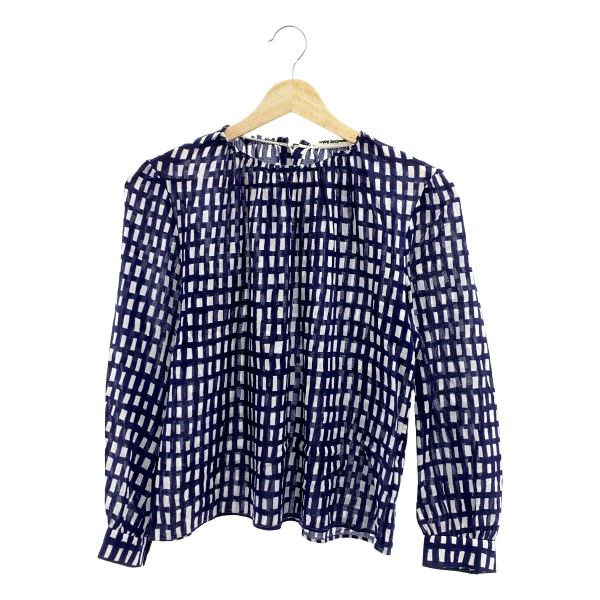 mina perhonen ミナペルホネン sora check コットン チェック ブラウス シャツ 38 ネイビー ホワイト レディース