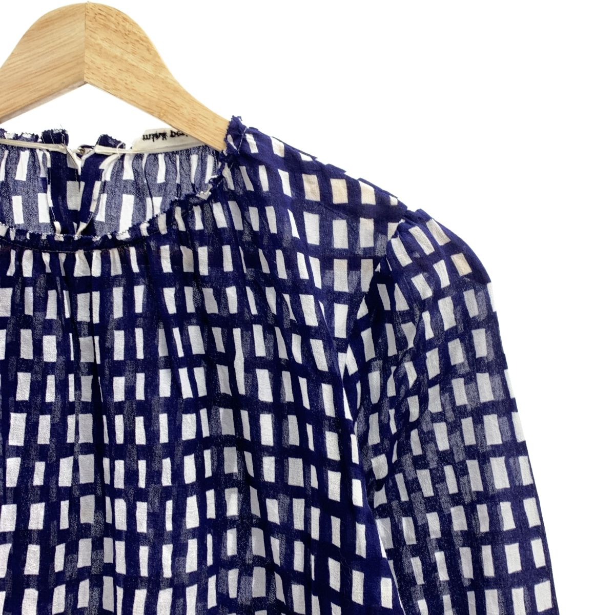 mina perhonen ミナペルホネン sora check コットン チェック ブラウス シャツ 38 ネイビー ホワイト レディース