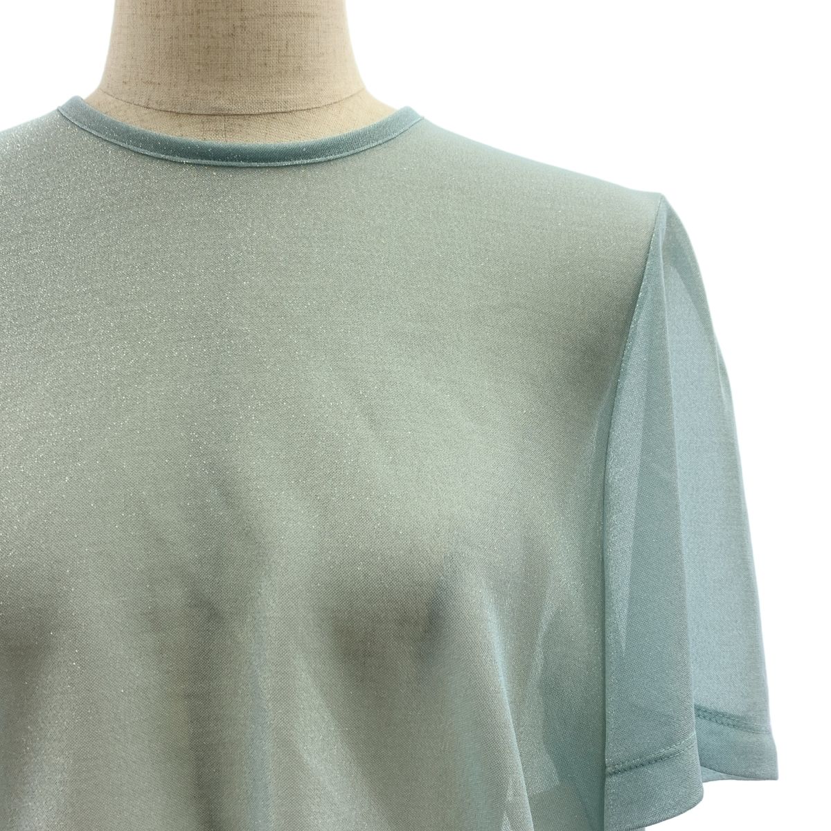 Mame Kurogouchi マメクロゴウチ 2025 SS Lame Jersey Cropped Sheer Top ラメ ジャージー トップス 2 green レディース