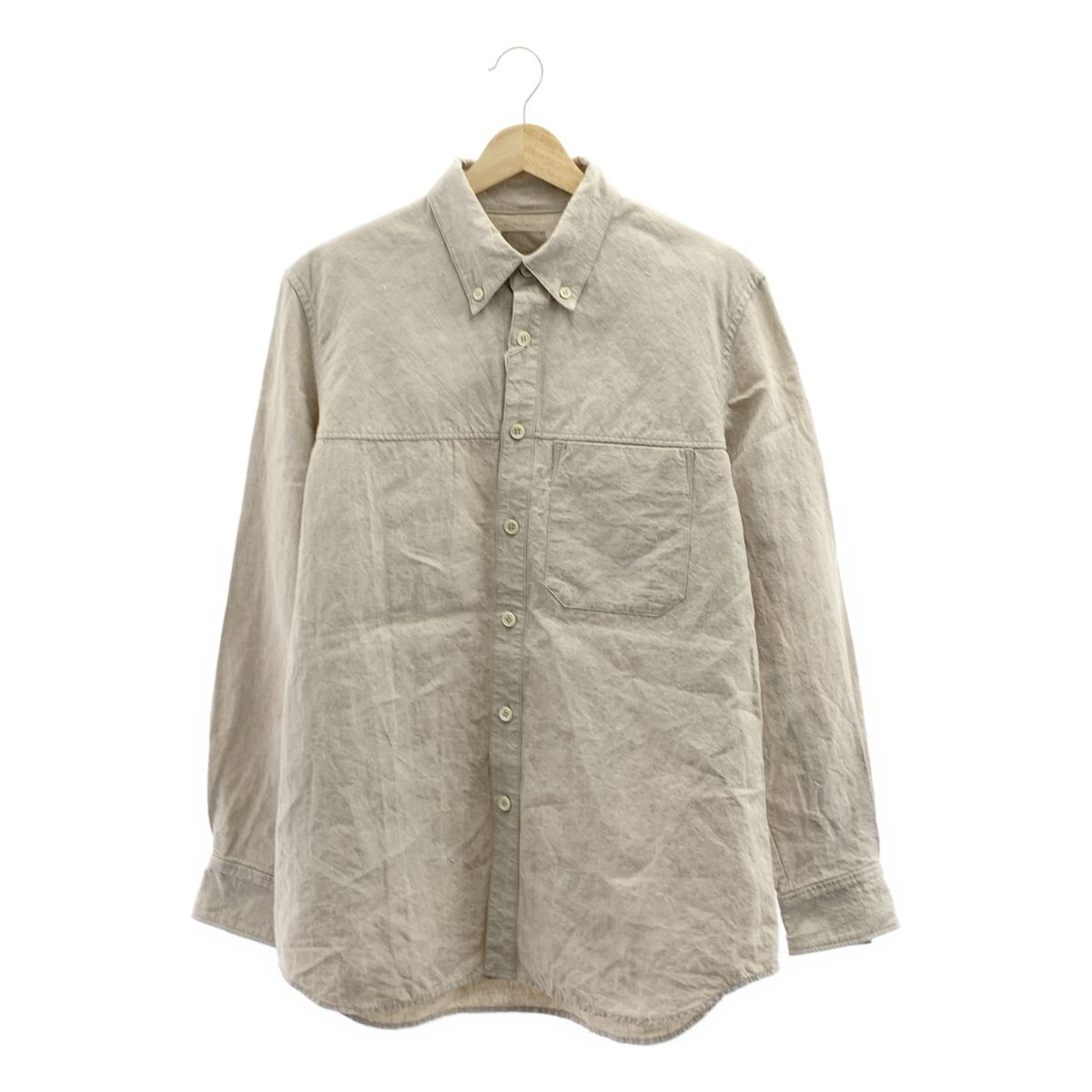 yamauchi | 山内 | 塩縮加工 リネン ボタンダウンシャツ | 2 | 生成り | メンズ