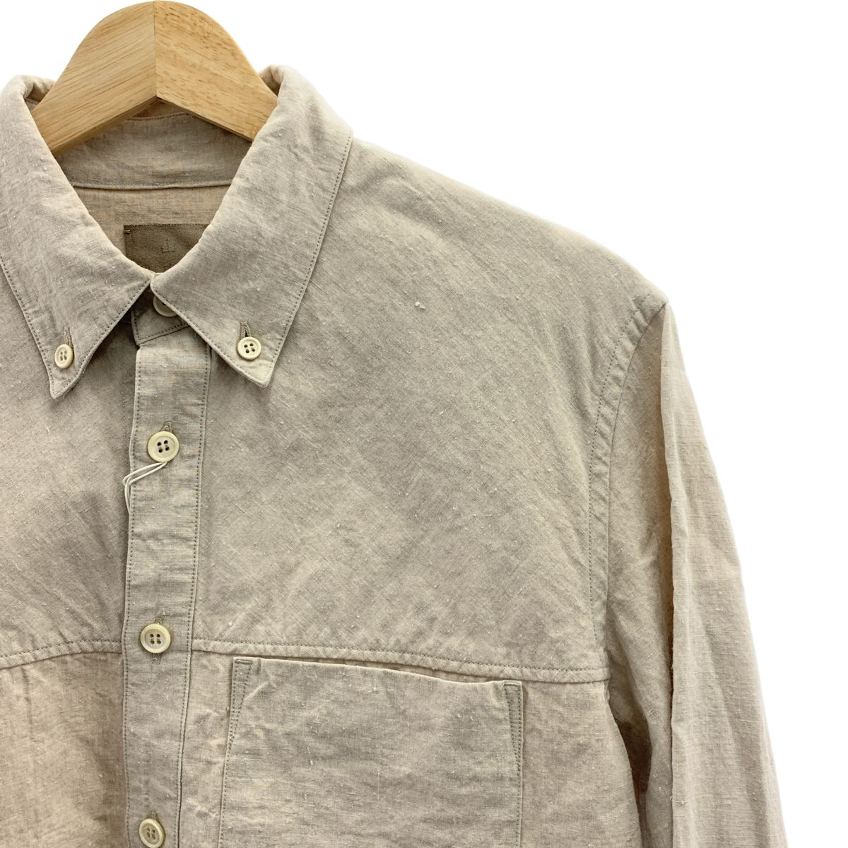 yamauchi 山内 塩縮加工 リネン ボタンダウンシャツ 2 生成り メンズ
