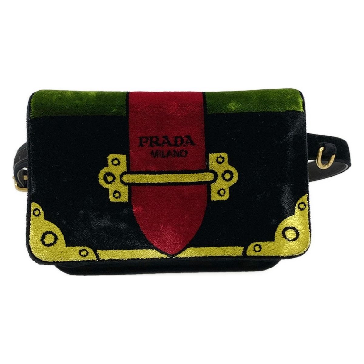 PRADA プラダ ウエストポーチ カイエ 1BL004 黒×レッド×マルチ トロンプルイユ