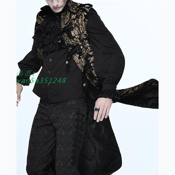 メンズ チョッキ レトロ 二重ボタン ロング丈 ゴシック衣装 メンズ 舞台服 演劇 ロングコート 無袖コート パン ステージ衣装 ゴールド 宮廷服 シルバー yan5a351248