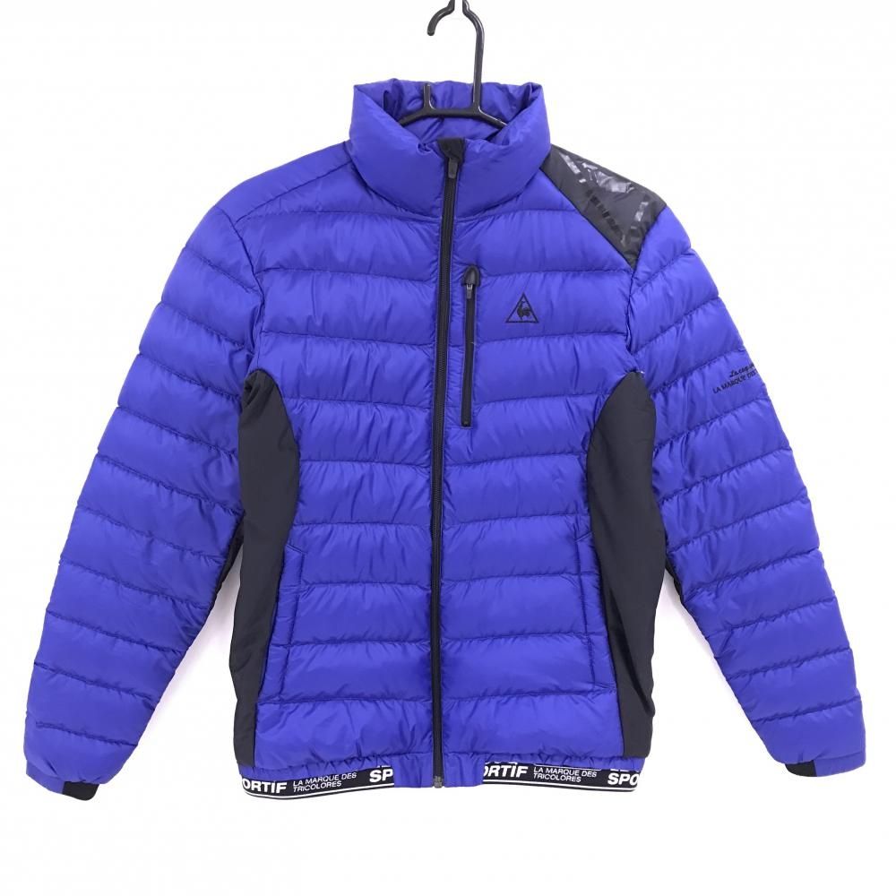 超 ルコックゴルフ ダウンジャケット ブルー×黒 裾ゴム英字 ダウン95％ メンズ M ゴルフウェア le coq sportif