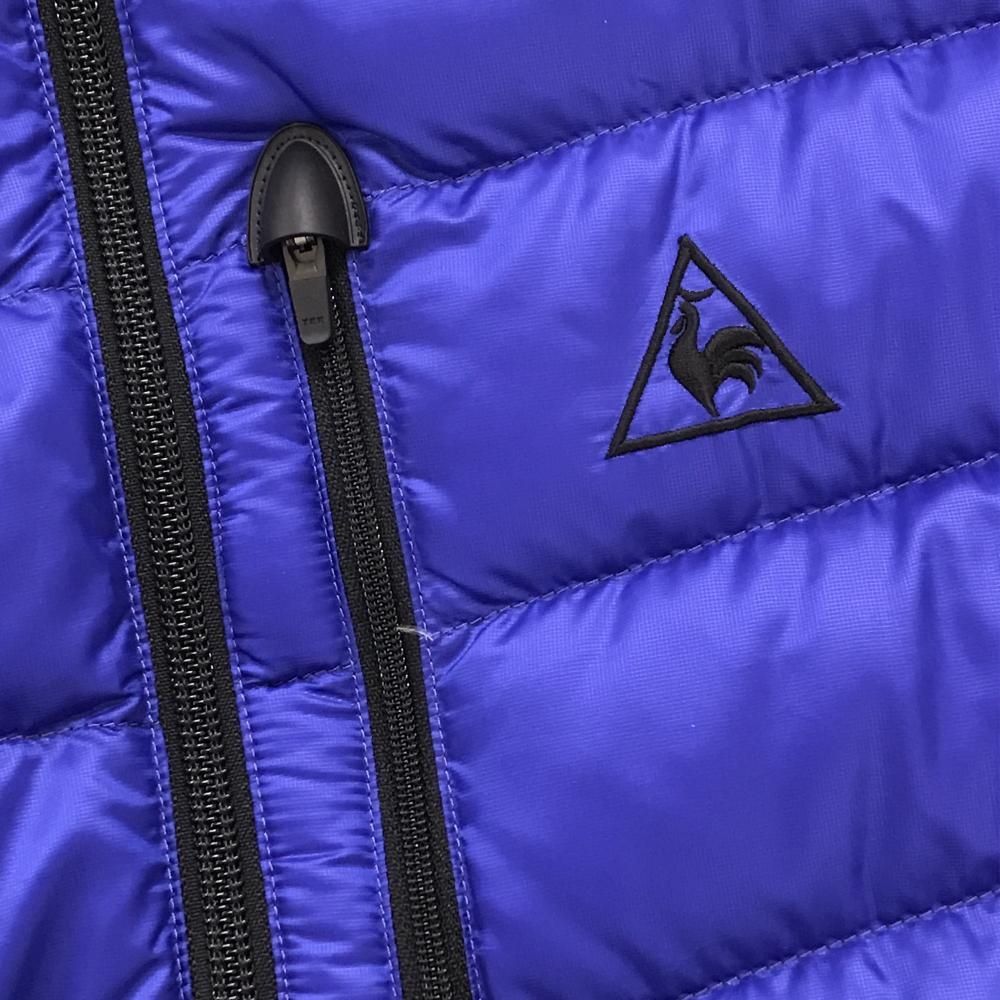 超 ルコックゴルフ ダウンジャケット ブルー×黒 裾ゴム英字 ダウン95％ メンズ M ゴルフウェア le coq sportif LLC-HASEGAWATOSO_COM