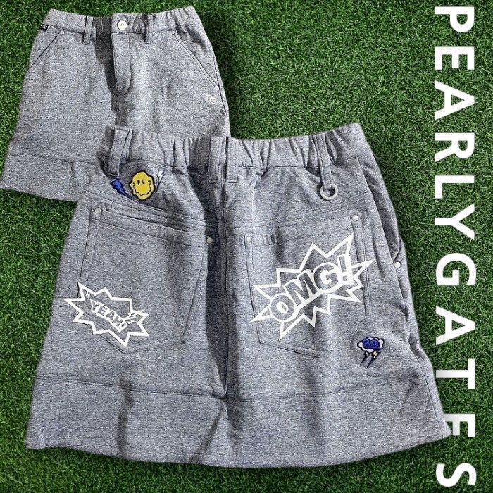 PEARLY GATES パーリーゲイツ ゴルフ ダンボールニット スウェット アメコミ風プリント ストレッチ ミニ スカート ゴルフウェア レディース 055-2234614 定価2.9万 メランジグレー ▲033 50221w09