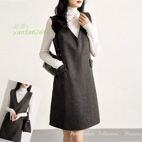 V襟ジャンバースカートAラインミニ丈 ひざ上丈 ダブルポケット 大きいサイズ有り Sから2L 大人 ほっそり効果大20代30代40代50代60代 女子会 yan5a626963