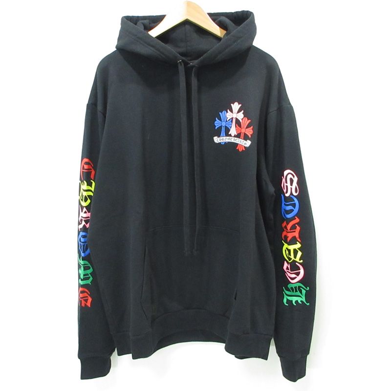 三重本店 CHROME HEARTS クロムハーツ MULTI COLOR CROSS CEMETERY HOODIE マルチ クロスセメンタリー プリント長袖パーカー 2212-304-4048 ブラック サイズ XL US 108