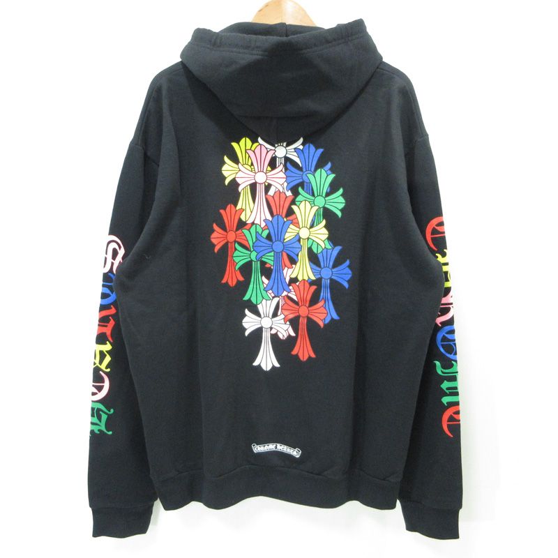 三重本店 CHROME HEARTS クロムハーツ MULTI COLOR CROSS CEMETERY HOODIE マルチ クロスセメンタリー プリント長袖パーカー 2212-304-4048 ブラック サイズ XL US 108