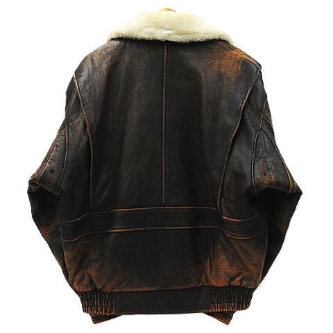90s▪️ラッキーストライク レザーフライトジャケット XL相当 羊革 ボア襟 茶 90s LUCKY STRIKE ラッキーストライク G-1 フライトジャケット ボア